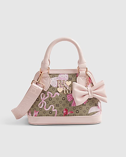 Girls Brown Bow Monogram Cross Body Bag