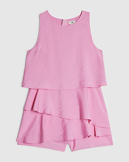 Girls Pink Tiered Playsuit