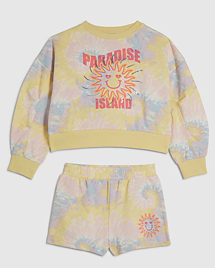 Girls Yellow Tie Dye Sweatshirt Set