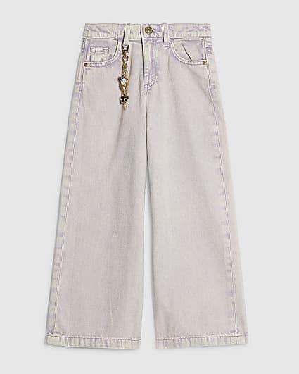 Girls Purple Floral Chain Wide Leg Jeans