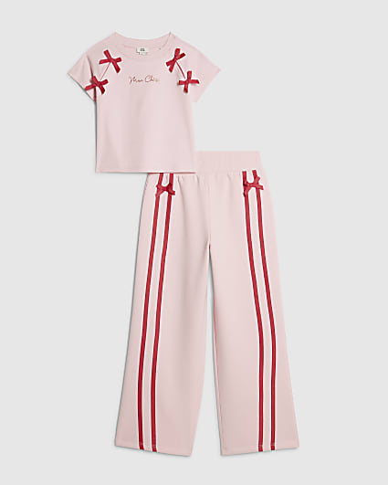 Girls Pink Bow Tracksuit Set