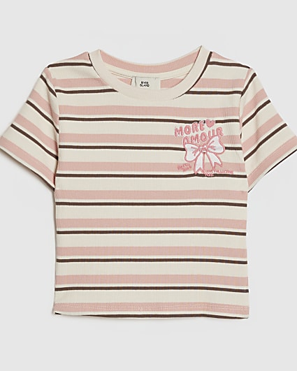 Girls Pink Stripe Bow T-Shirt