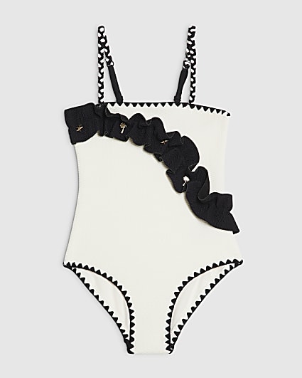 Girls White Ruffle Sea Charm Swimsuit