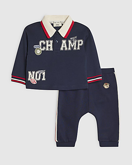 Baby Boys Navy Varsity Badge Top Set