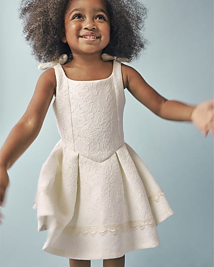Mini Girls White Lace Bow Premium Dress