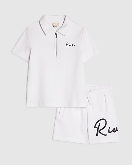 Mini Boys White RI Polo Shirt And Shorts Set