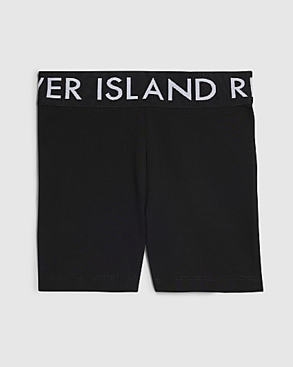 Girls Black Logo Waistband Cycling Shorts