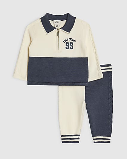 Baby Boys Blue Colour Block Polo Shirt Set