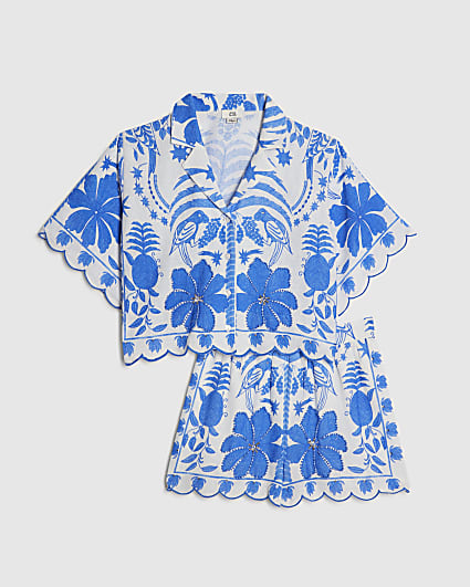 Girls Blue Parrot Shirt & Short Set
