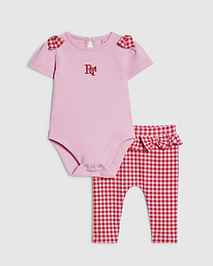 Baby Girls Pink Gingham Leggings Set