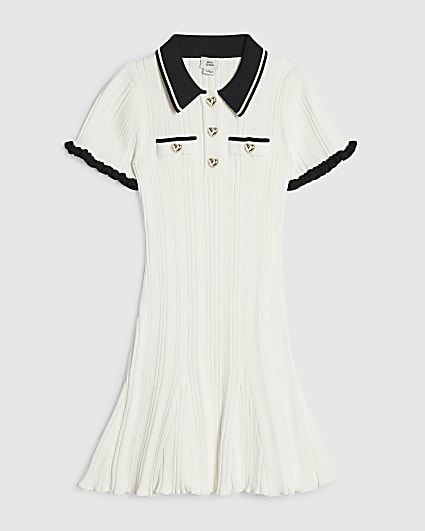 Girls Cream Knitted Flippy Dress