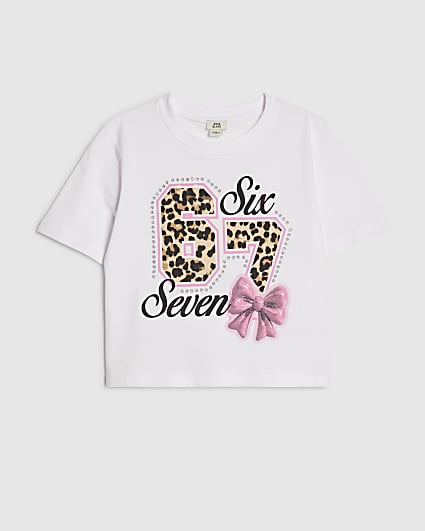 Girls White Six Seven 67 Crop T-Shirt