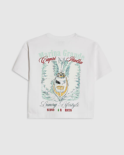 Mini Boys White Boat T-Shirt
