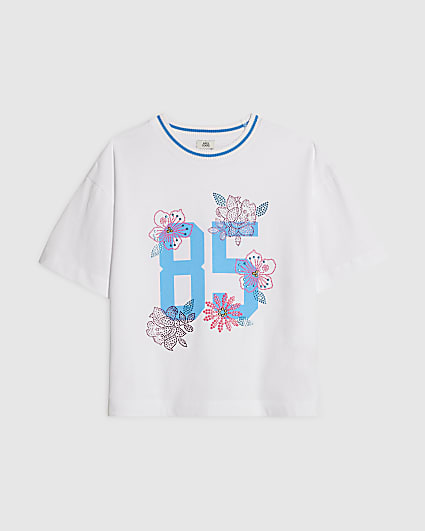 Girls White 85 Embellished T-Shirt