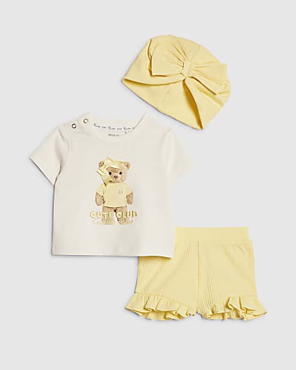 Baby Girls Yellow Bear Turban Set
