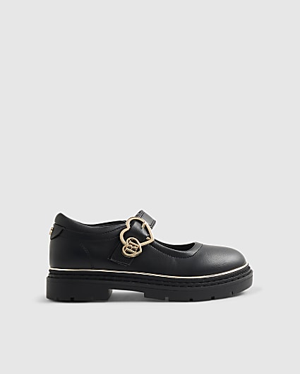 Girls Black Heart Mary Jane Shoes
