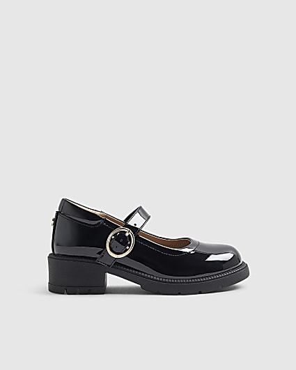 Girls Black Heeled Mary Jane School Shoes