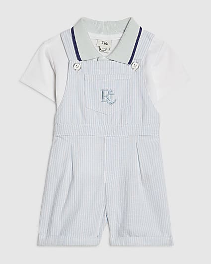 Baby Boys Blue Striped Dungaree Set