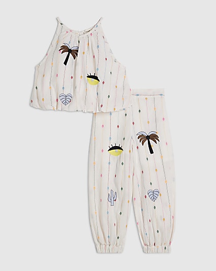 Mini Girls Beige Stripe Hareem Top Set