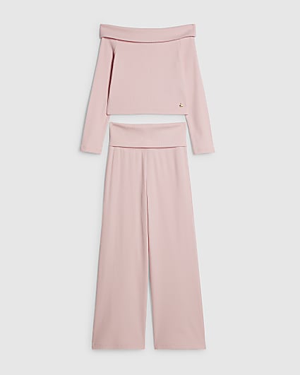 Girls Pink Off Shoulder Top Set