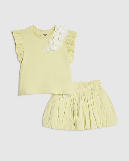 Mini Girls Green Frill Sleeve T-Shirt Set