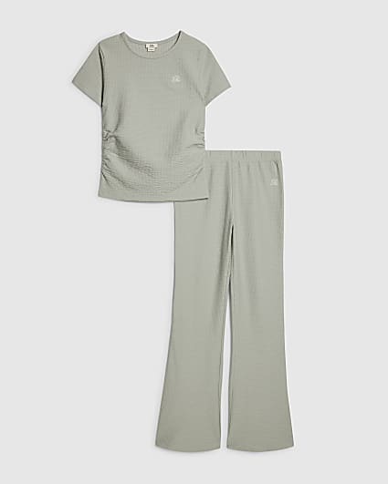 Girls Khaki Texture RI T-Shirt & Trousers Set