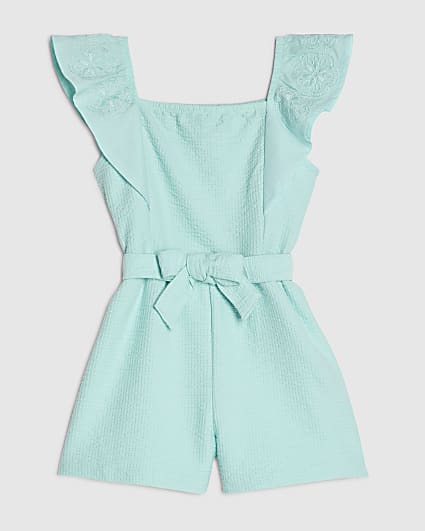 Mini Girls Blue Shirred Jersey Playsuit