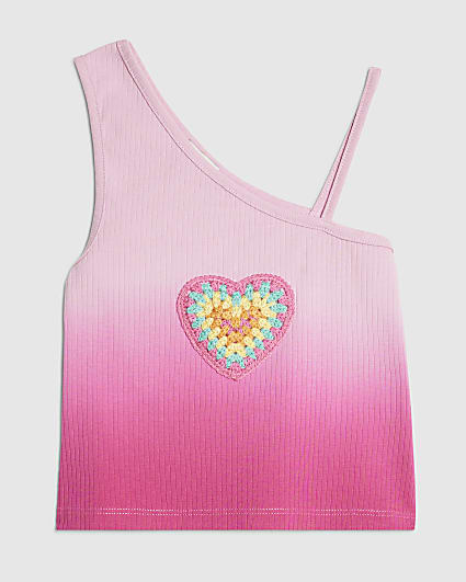 Girls Pink One Shoulder Heart Tank Top