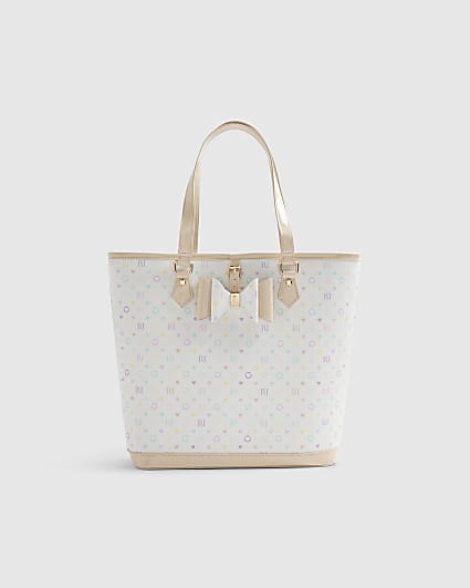 Girls White Monogram Shopper Bag