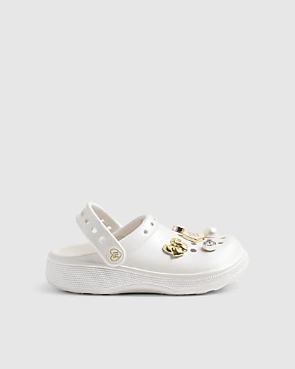 Girls White Charm Clogs