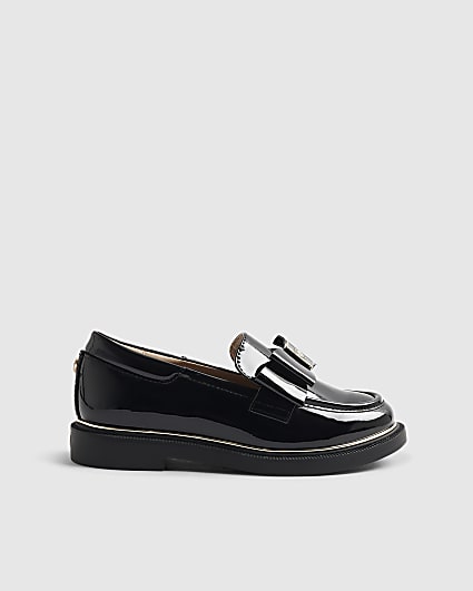 Girls Black Bow Loafer Shoes
