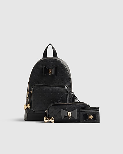 Girls Black Faux Leather Backpack Bundle Of 3