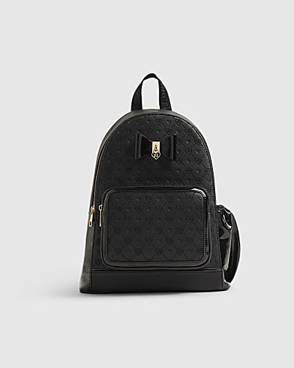 Girls Black Faux Leather Padlock Bow Backpack