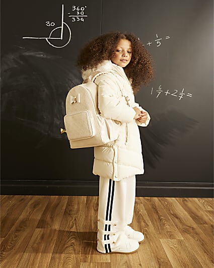 Girls Cream Faux Leather Bow Backpack