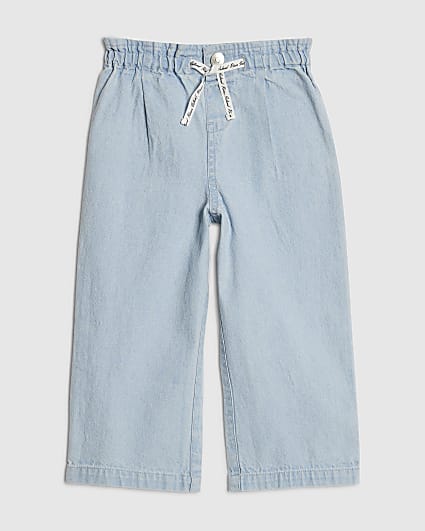 Mini Girls Blue Drawstring Wide Leg Jeans