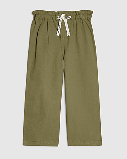 Mini Girls Khaki Drawstring Wide Leg Jeans