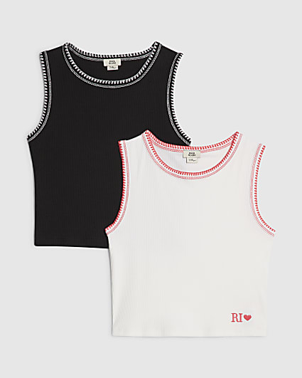 Girls Black Whipstitch RI Pack Of 2 Tank Tops