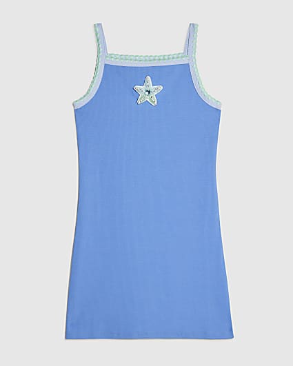 Girls Blue Whipstitch Starfish Cami Dress