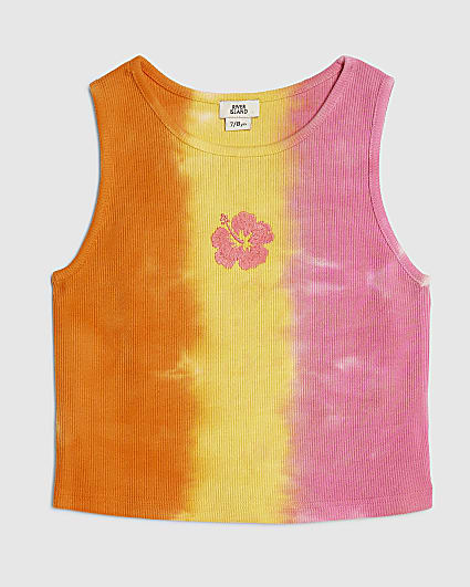 Girls Orange Tie Dye Floral Tank Top