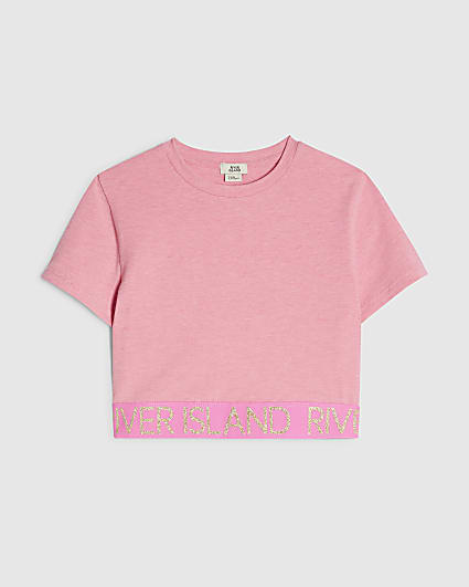 Girls Pink Cut Out Waistband Top