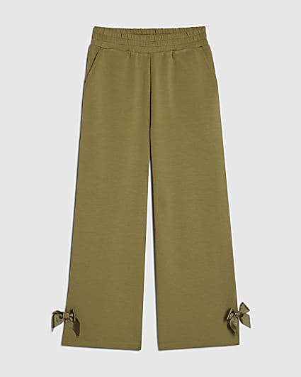 Girls Khaki Bow Wide Leg Trousers