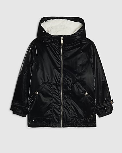 Girls Black Black High Shine Rain Mac