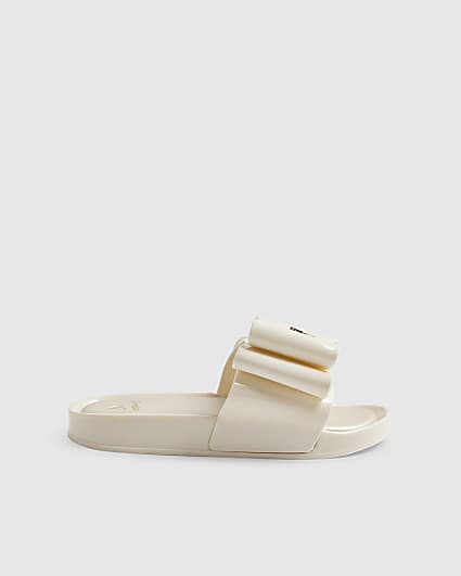 Girls Cream Bow Sliders
