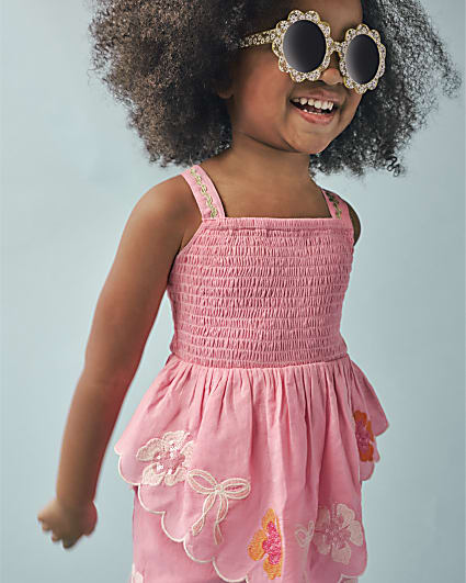 Mini Girl Pink Embellished Top And Shorts Set