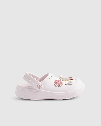 Girls Pink Flower Clogs