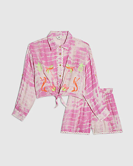 Girls Pink Tie Dye Shirt And Shorts Set