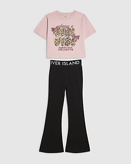 Girls Pink Leopard Girl Vibe Crop T-Shirt Set