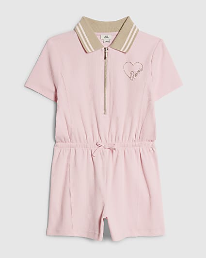 Girls Pink Polo Zip Playsuit