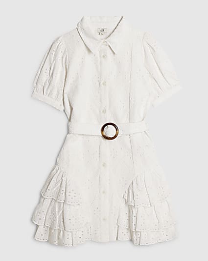 Girls White Floral Broderie Dress