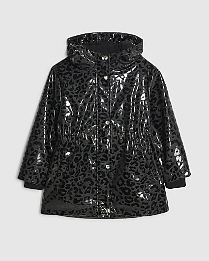 Girls Black Leopard Print Raincoat